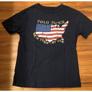POLO RALPH LAUREN BOYS NAVY STARS & STRIPES LOGO CREWNECK TEE SIZE MEDIUM